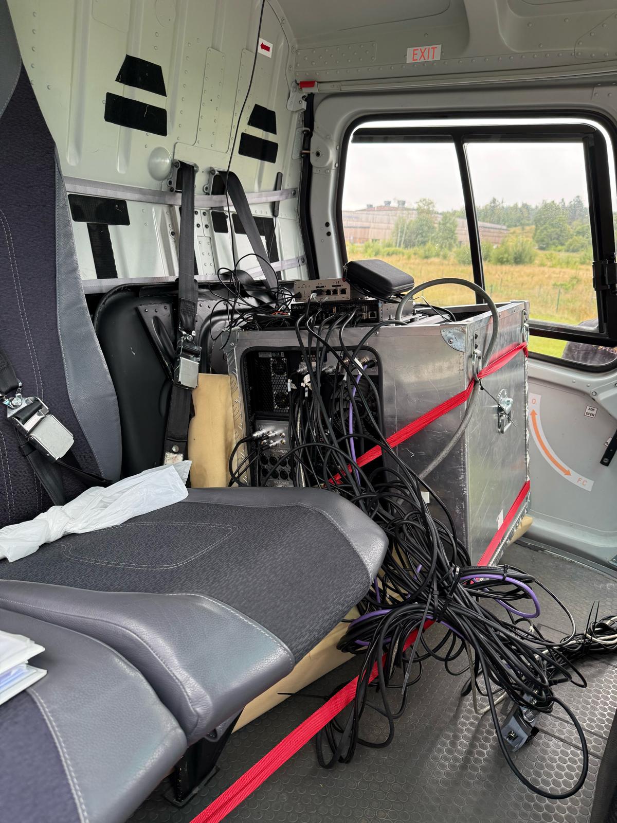 Broadcast equipment in the helicopter cabin
